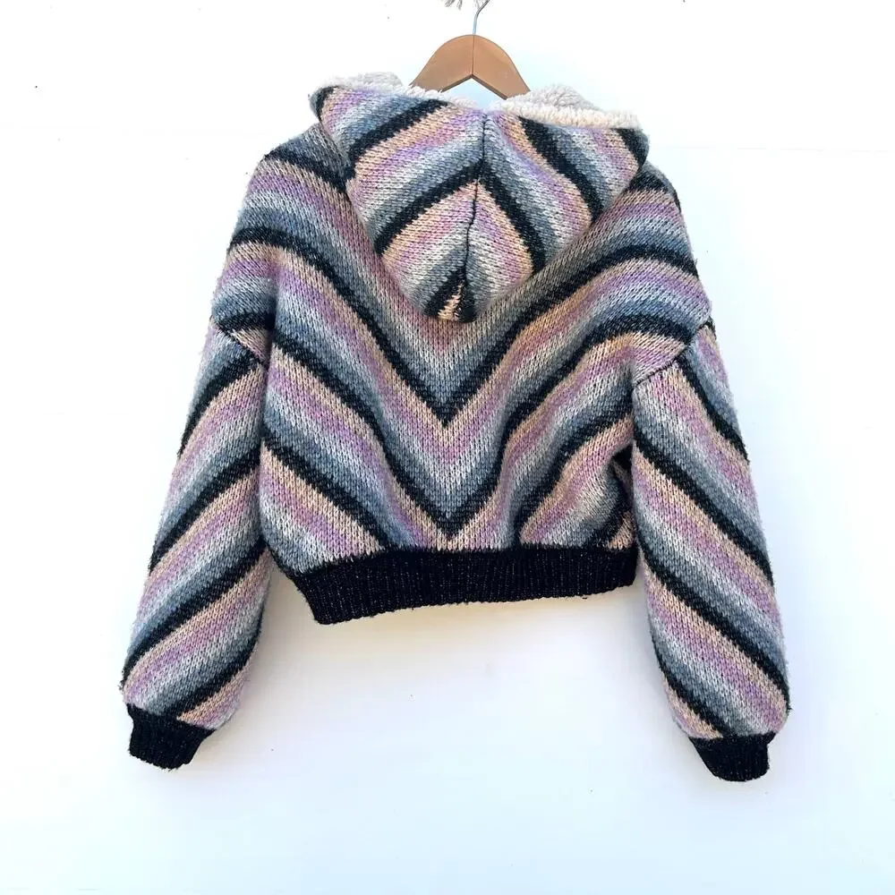 New Saltwater Luxe Carmen Jacket Multi Striped Sherpa Fleece Hoodie Small
